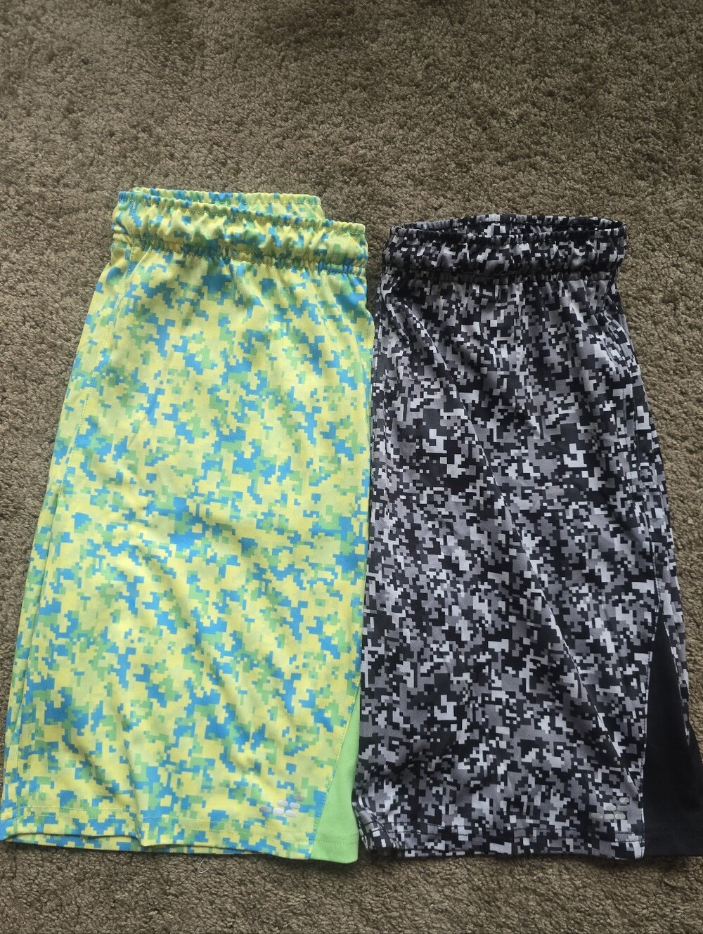 bcg Neon Yellow & Blue Pixel Print Athletic Shorts (Pair)